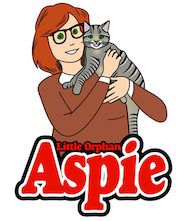 drawing of little orphan Aspie and her cat